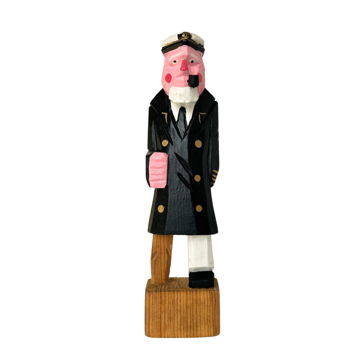 American Old Salt Vintage Sea Captain Peg Leg Pipe Rosy Cheeks Carved Wood 8 inches