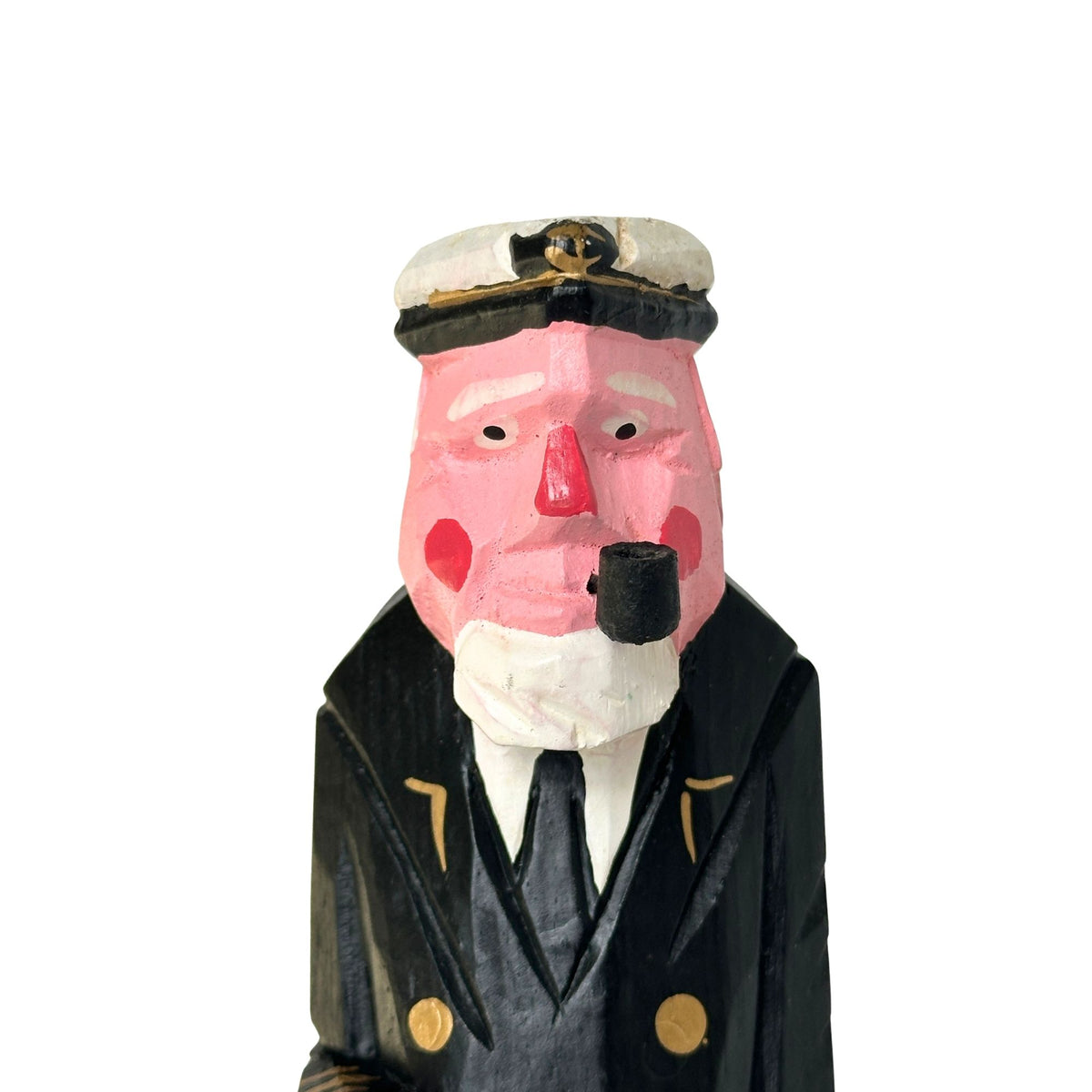 American Old Salt Vintage Sea Captain Peg Leg Pipe Rosy Cheeks Carved Wood 8 inches
