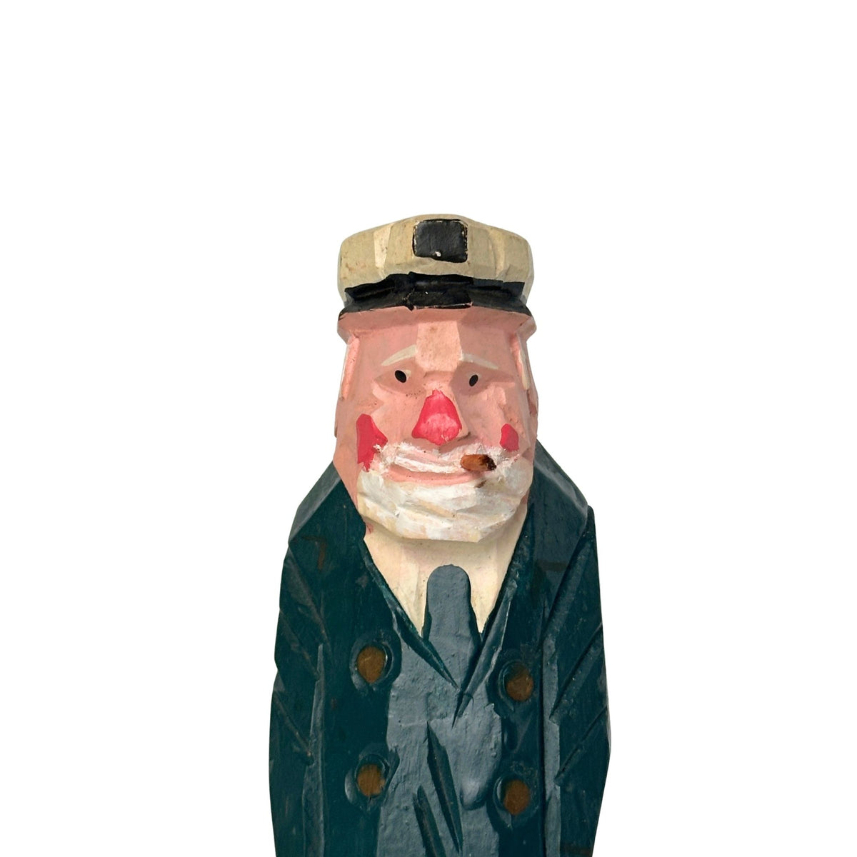 American Old Salt Sea Captain Rosy Cheeks with Cigar Aged Wood Vintage 8 Inches Tall