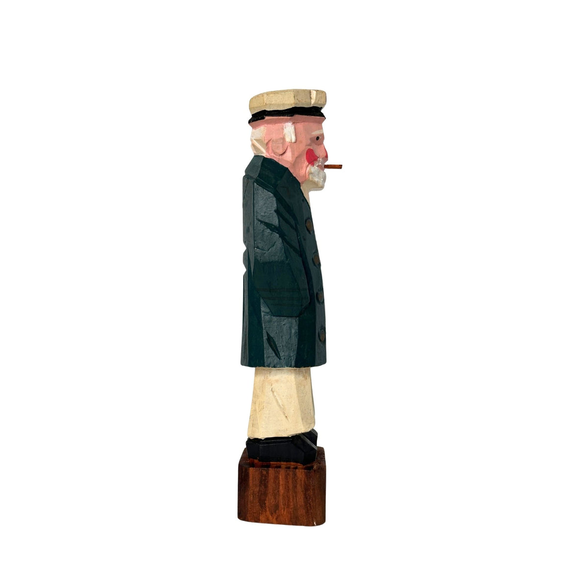 American Old Salt Sea Captain Rosy Cheeks with Cigar Aged Wood Vintage 8 Inches Tall