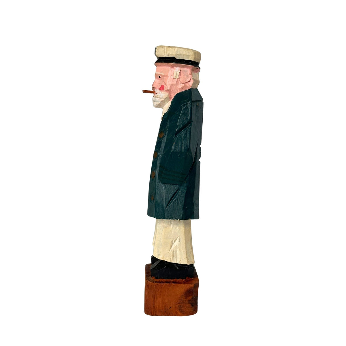 American Old Salt Sea Captain Rosy Cheeks with Cigar Aged Wood Vintage 8 Inches Tall