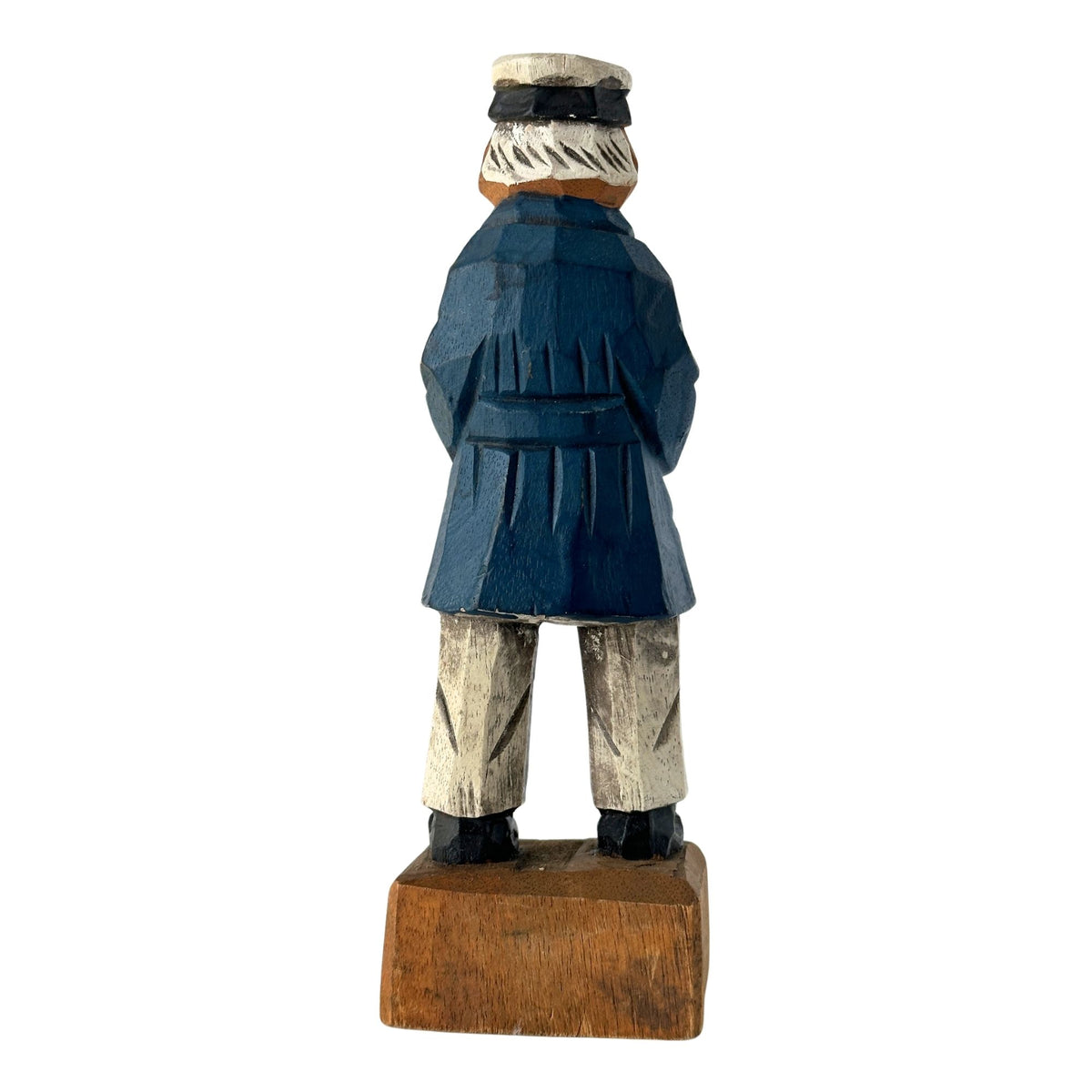 American Old Salt Vintage Sea Captain Blue Coat Gold Buttons Wood Carving 8.25 Inches