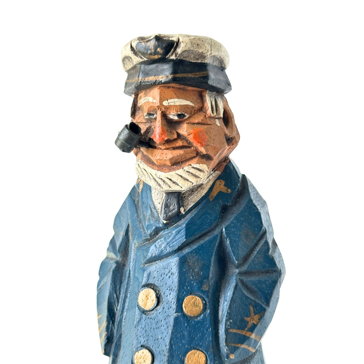 American Old Salt Vintage Sea Captain Blue Coat Gold Buttons Wood Carving 8.25 Inches