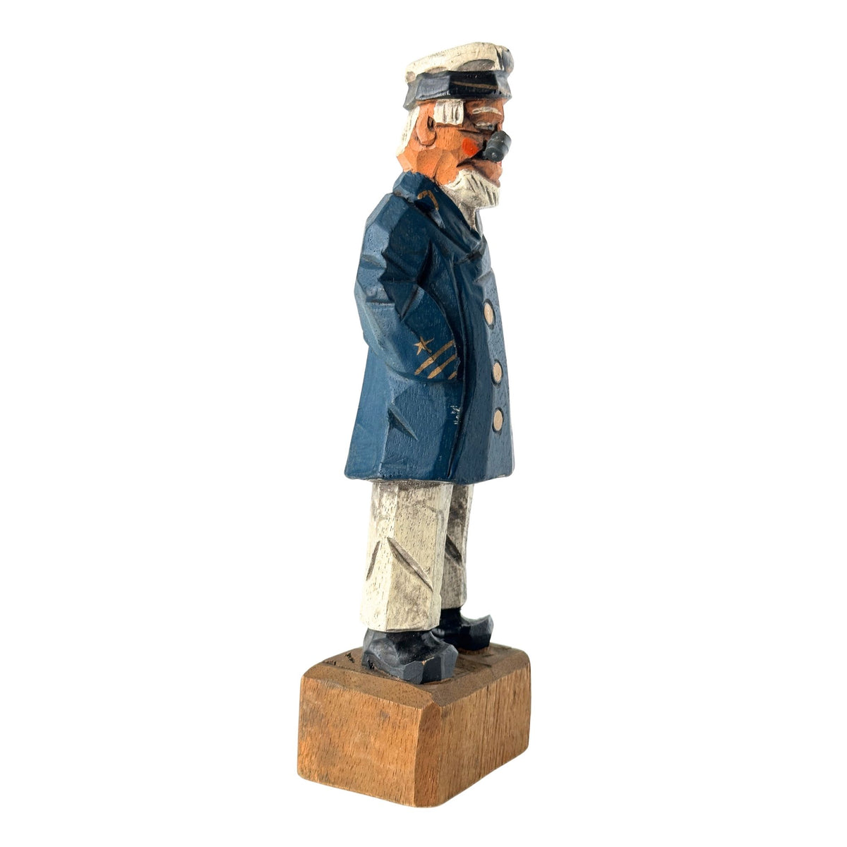 American Old Salt Vintage Sea Captain Blue Coat Gold Buttons Wood Carving 8.25 Inches