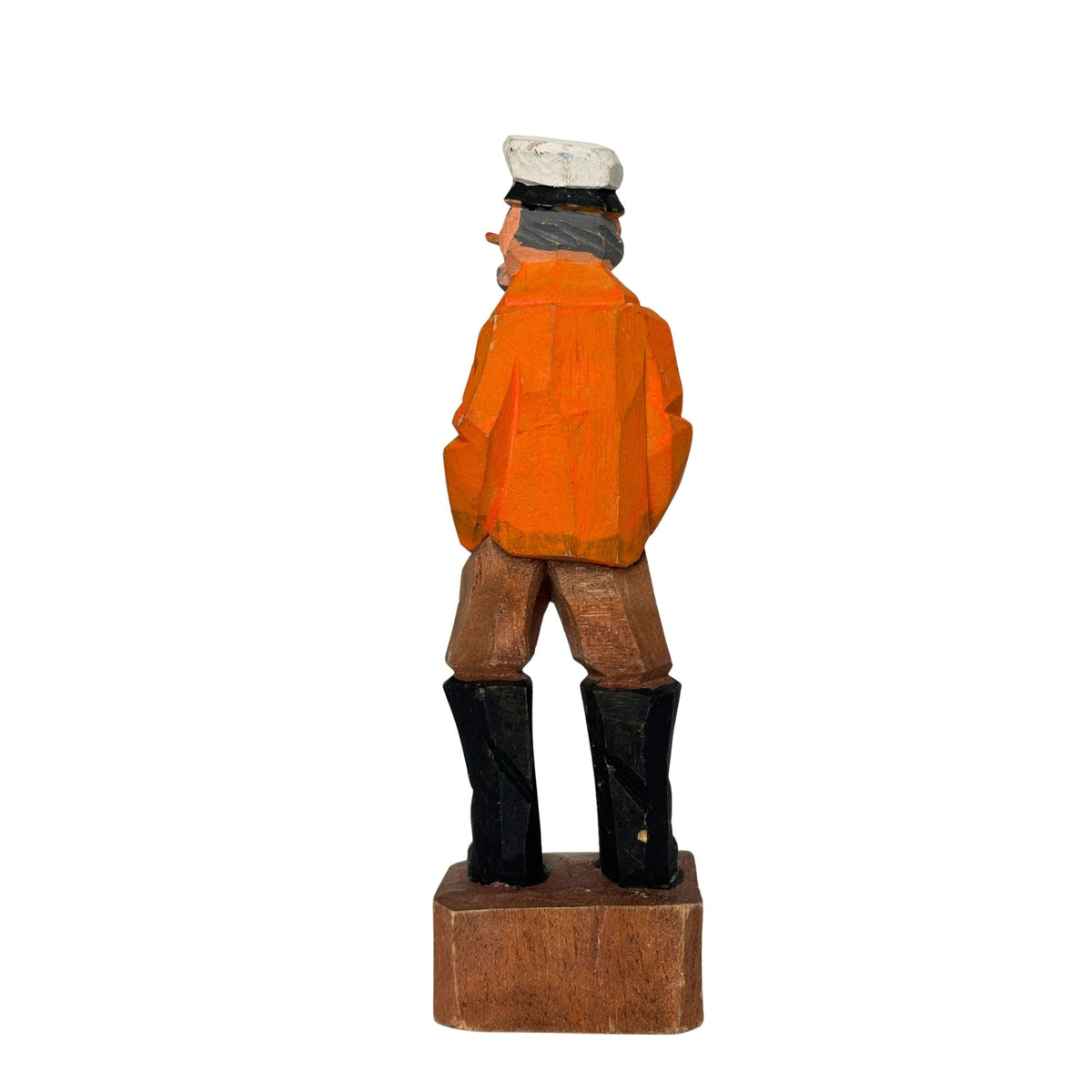American Old Salt Vintage Sea Captain Orange Coat and Cigar Wood Carving 8 inches