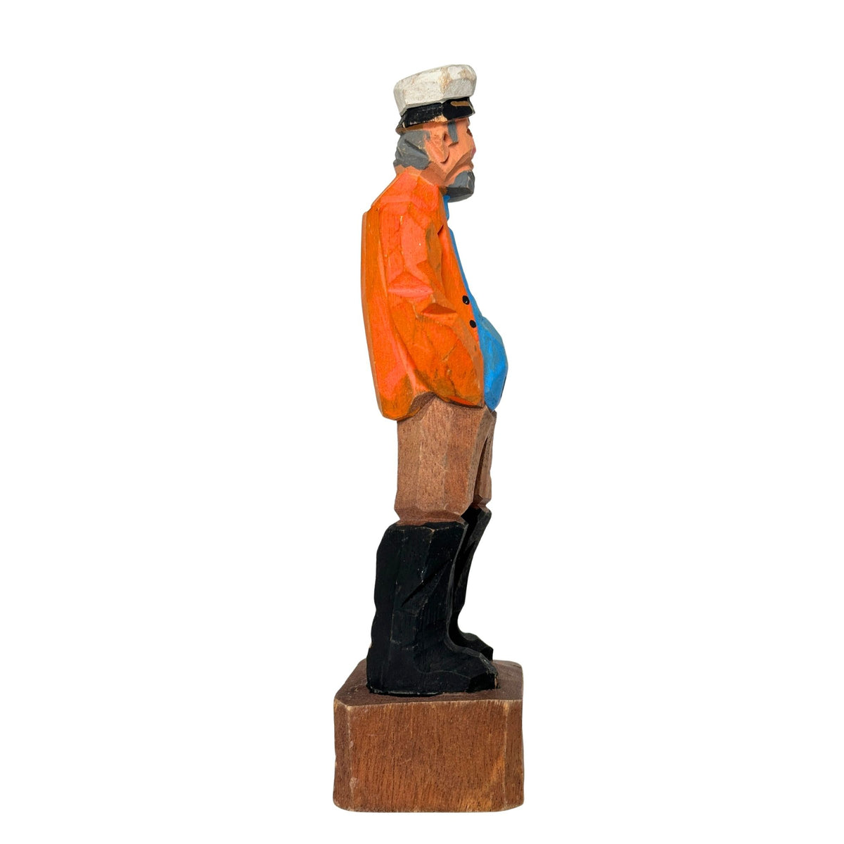 American Old Salt Vintage Sea Captain Orange Coat and Cigar Wood Carving 8 inches