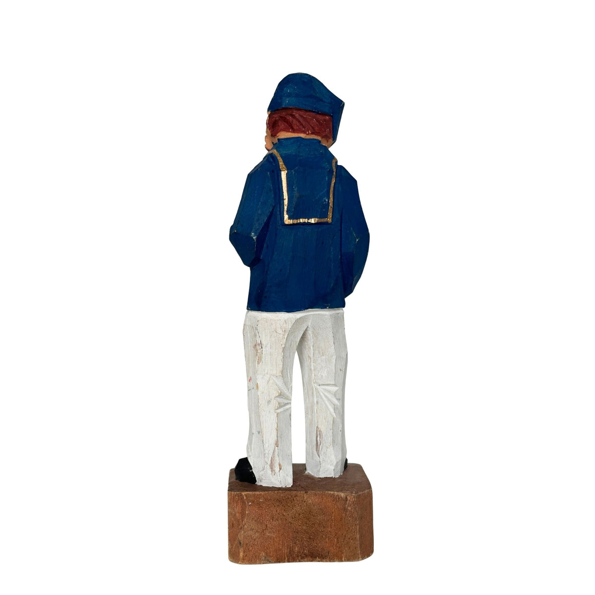 American Old Salt Sailor Blue Striped Shirt Brown Beard Vintage Wood Carving 8 inches