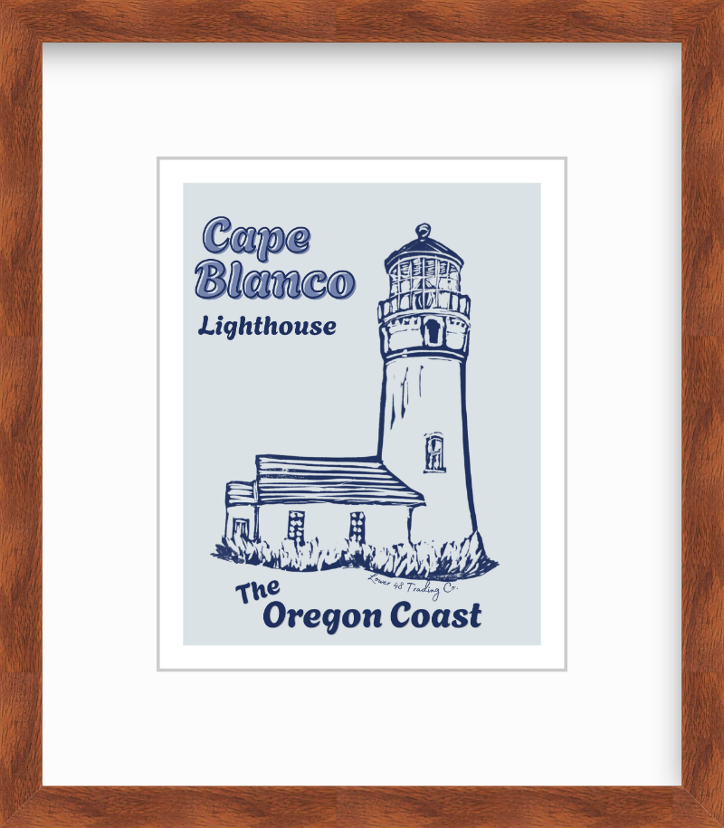 Oregon Cape Blanco Lighthouse Port Oxford Block Print by Nikki Degn Giclee Art Print