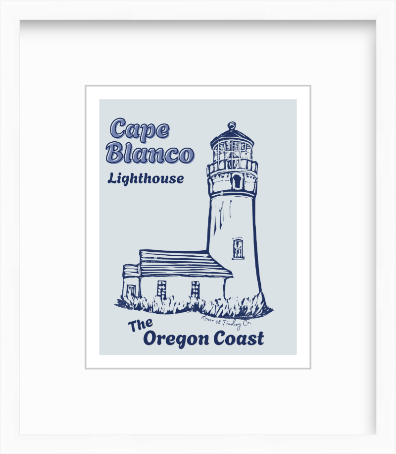 Oregon Cape Blanco Lighthouse Port Oxford Block Print by Nikki Degn Giclee Art Print