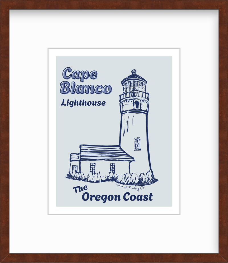 Oregon Cape Blanco Lighthouse Port Oxford Block Print by Nikki Degn Giclee Art Print