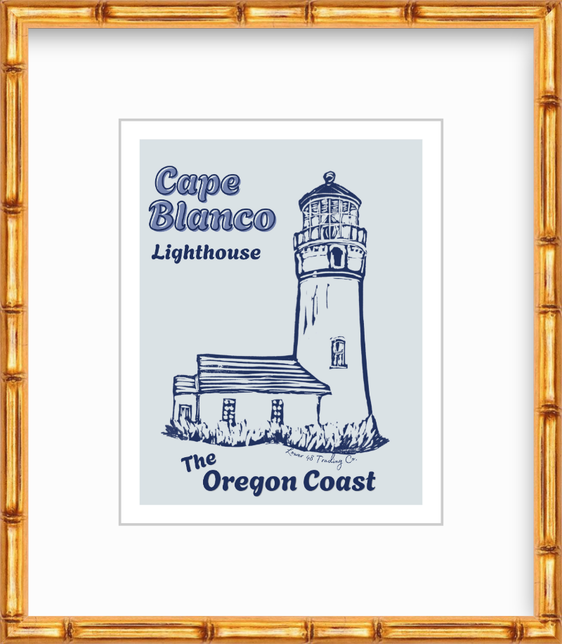 Oregon Cape Blanco Lighthouse Port Oxford Block Print by Nikki Degn Giclee Art Print