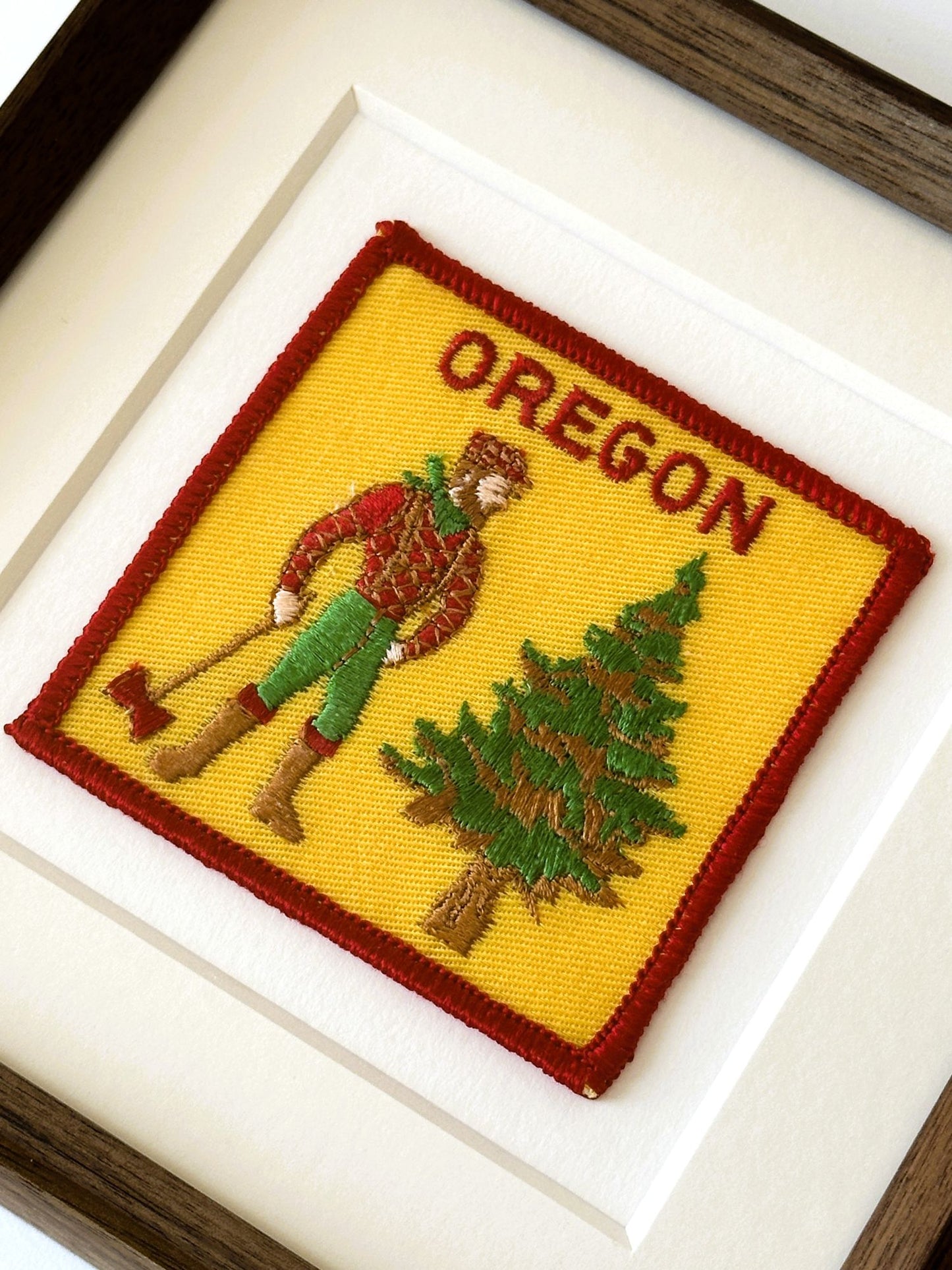 Oregon Pine Tree Man Vintage Framed Travel Patch