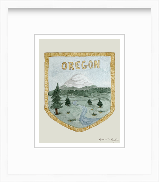 Oregon Vintage Road Trip Patch in Watercolor by Nikki Degn Giclee Art Print