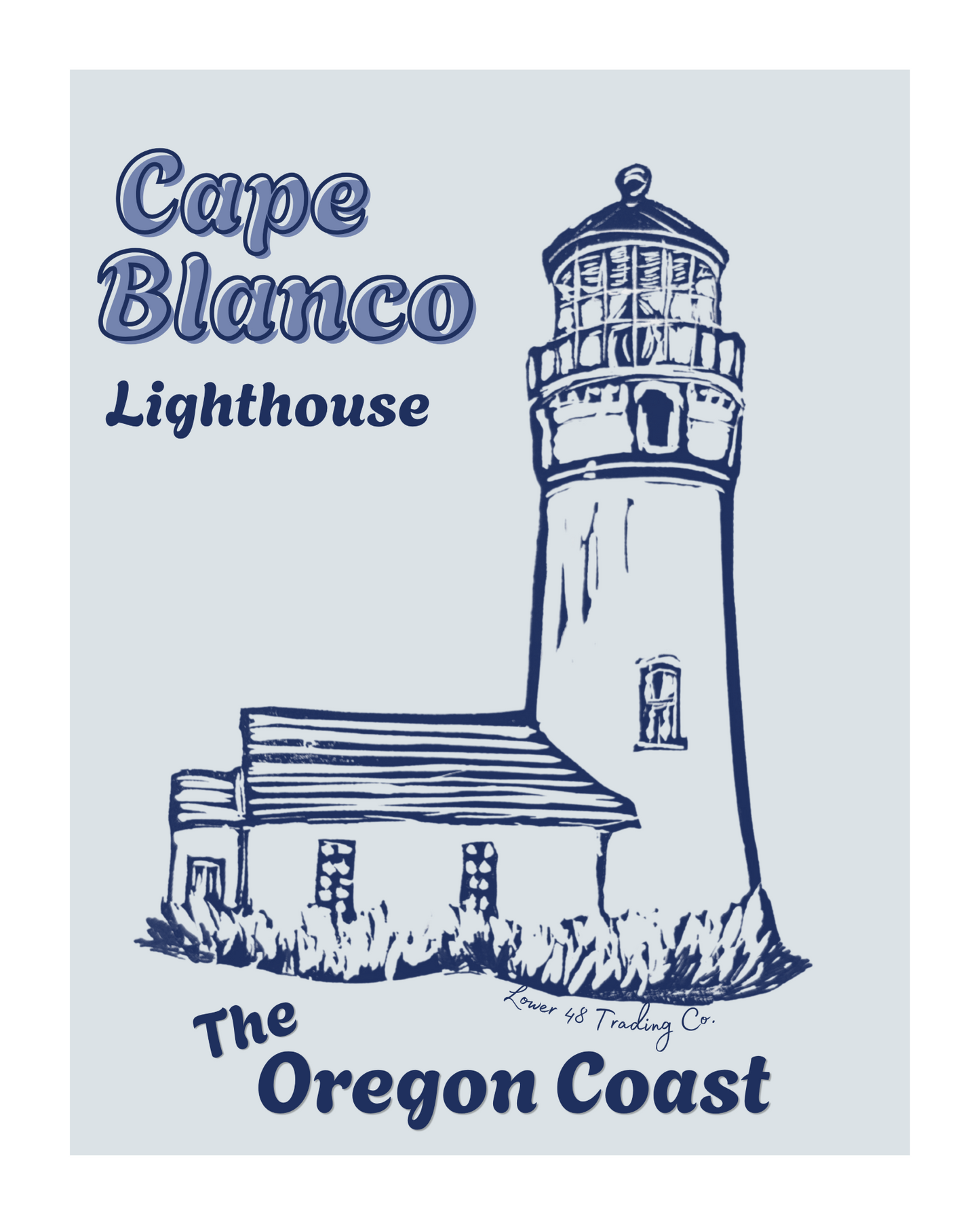 Oregon Cape Blanco Lighthouse Port Oxford Block Print by Nikki Degn Giclee Art Print