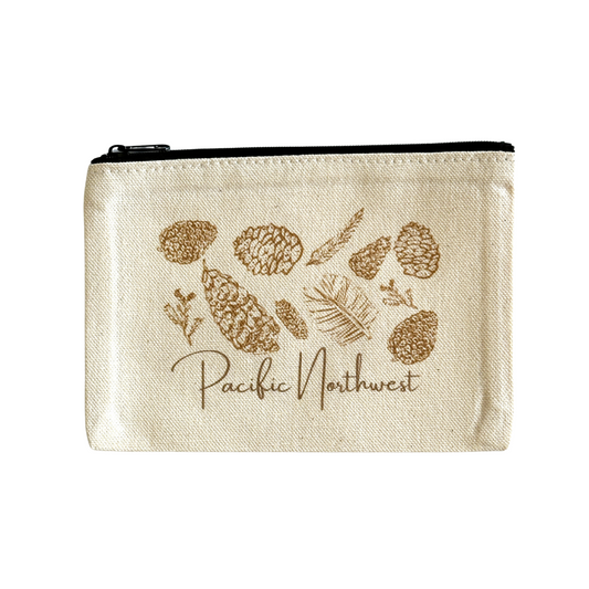 Pacific Northwest Pinecones Block Print Zipper Pouch Bag