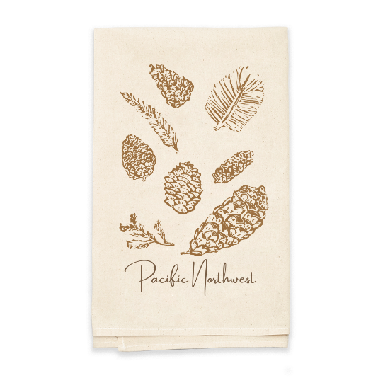 Pacific Northwest Pinecones Block Print Flour Sack Dish Towel