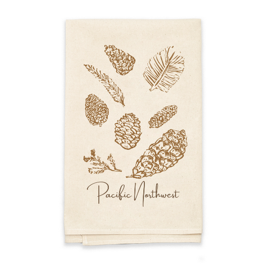 Pacific Northwest Pinecones Block Print Flour Sack Dish Towel