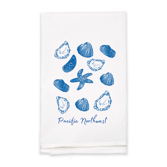 Pacific Northwest Seashells Block Print Flour Sack Dish Towel