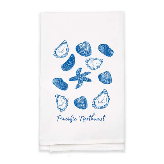 Pacific Northwest Seashells Block Print Flour Sack Dish Towel