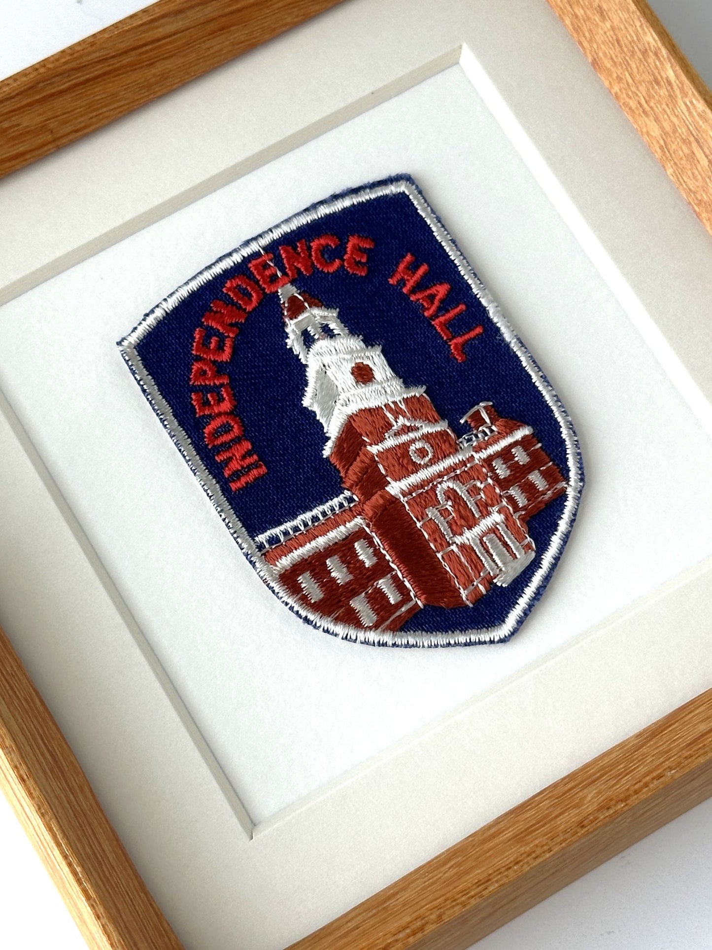 Pennsylvania Philadelphia Independence Hall Vintage Travel Patch Wood Framed