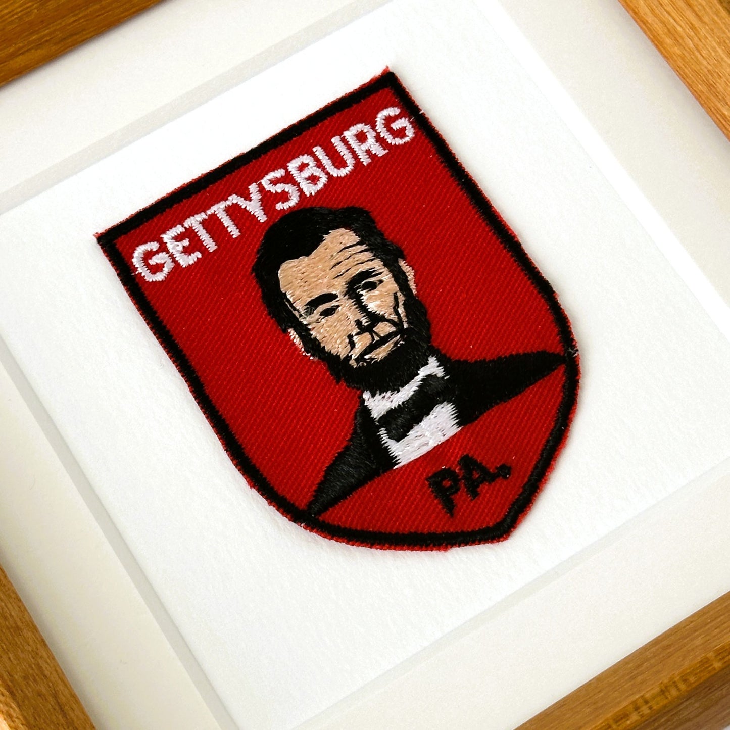 Pennsylvania Gettysburg President Abraham Lincoln Vintage Travel Patch Wood Framed