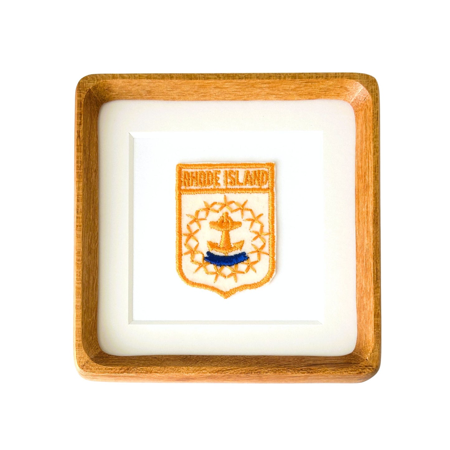Rhode Island Nautical Anchor Vintage Travel Patch Wood Framed