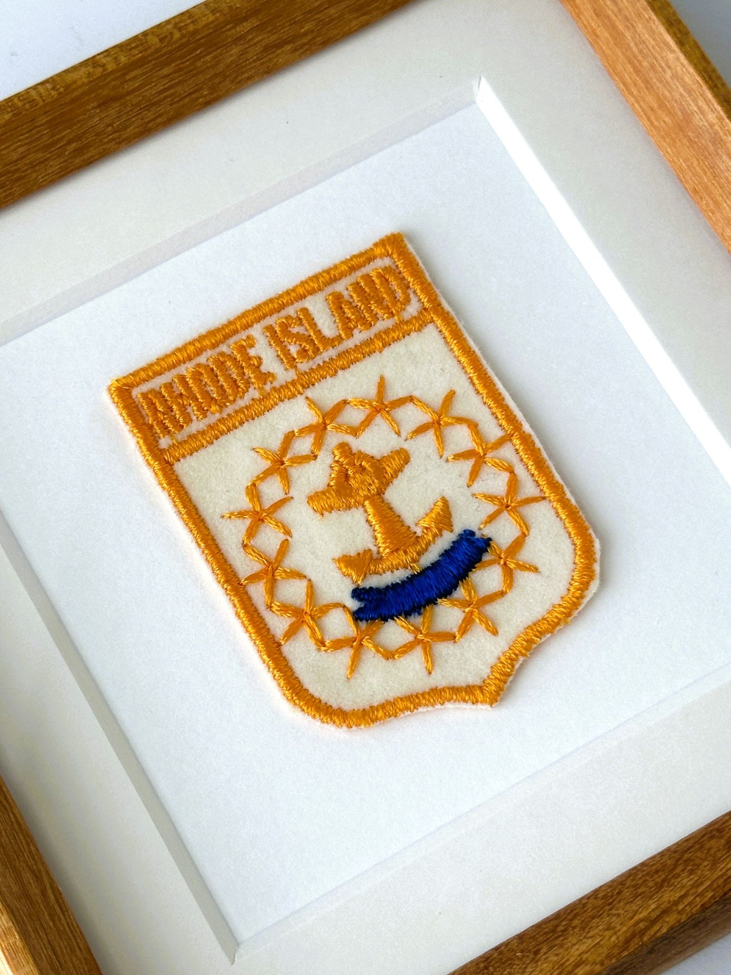 Rhode Island Nautical Anchor Vintage Travel Patch Wood Framed