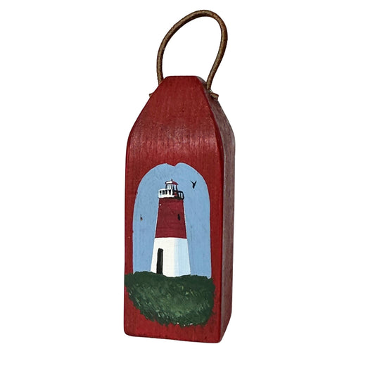 Rhode Island Narragansett Bay Point Judith Lighthouse Hand Painted Wooden Buoy Vintage Ornament