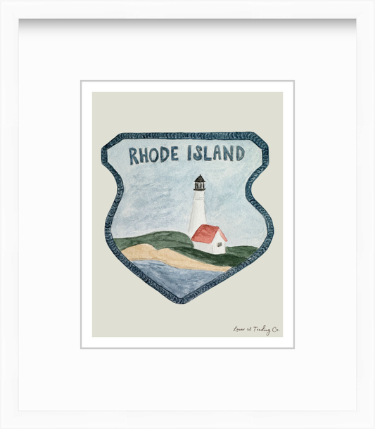 Rhode Island Vintage Road Trip Patch in Watercolor by Nikki Degn Giclee Art Print
