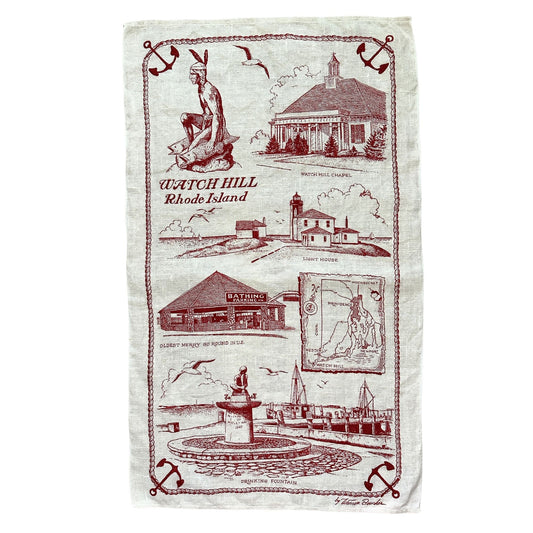 Rhode Island Watch Hill 1960-70s Hand Printed Linen READY TO FRAME