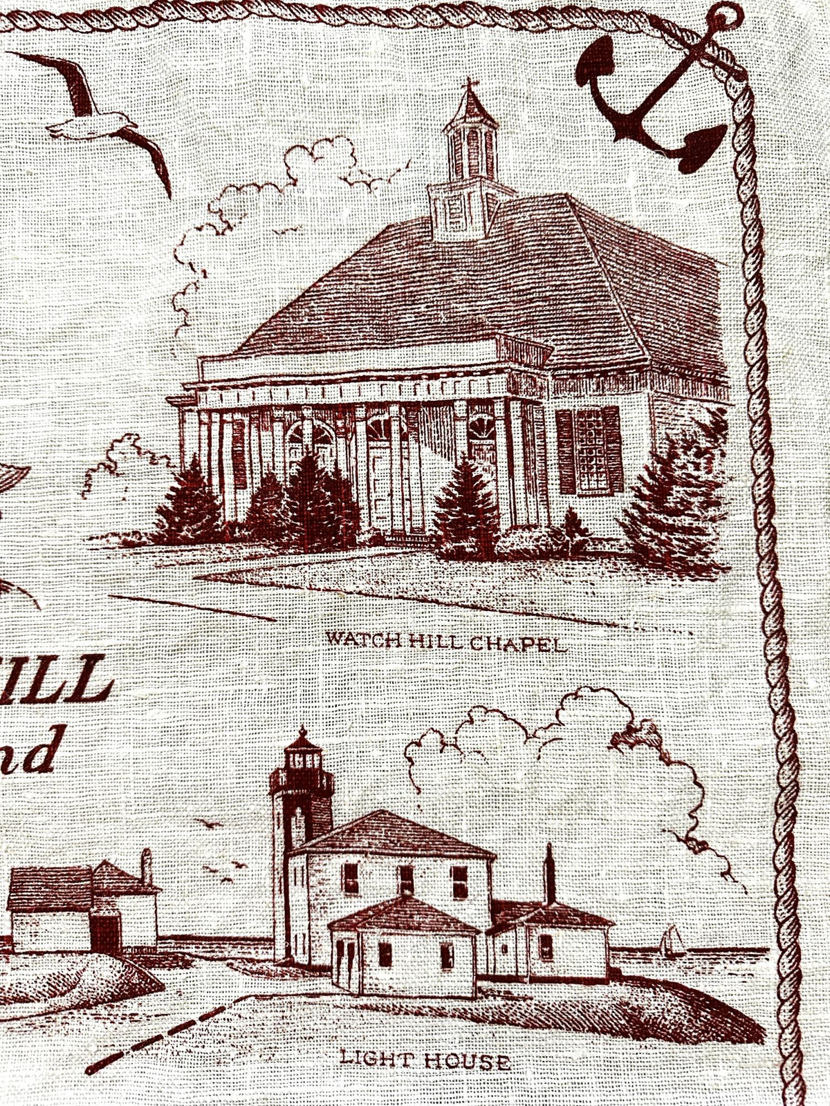 Rhode Island Watch Hill 1960-70s Hand Printed Linen READY TO FRAME