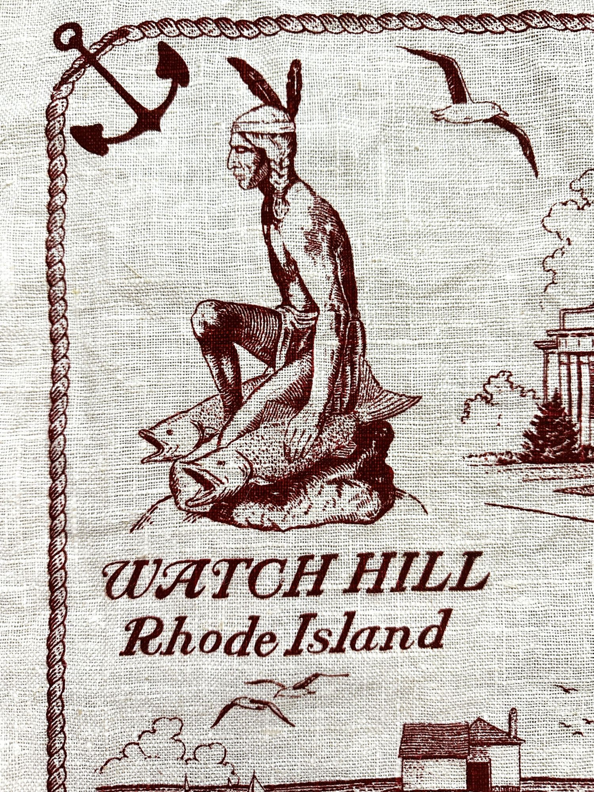 Rhode Island Watch Hill 1960-70s Hand Printed Linen READY TO FRAME