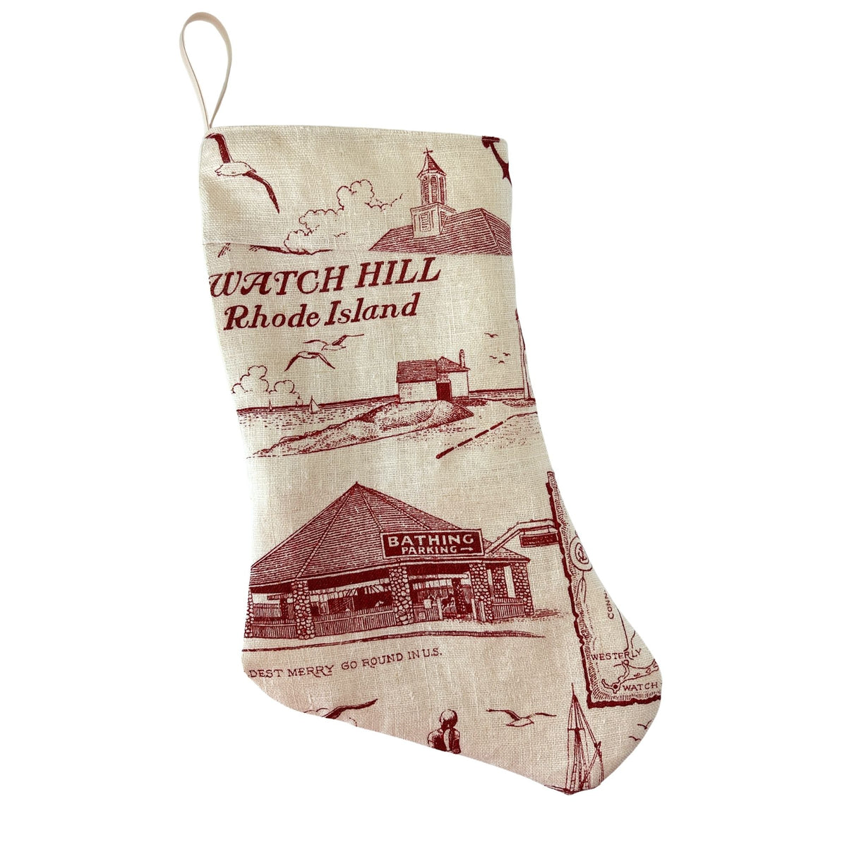 Rhode Island Watch Hill Vintage Hand Printed Linen Freshly Sewn Stocking