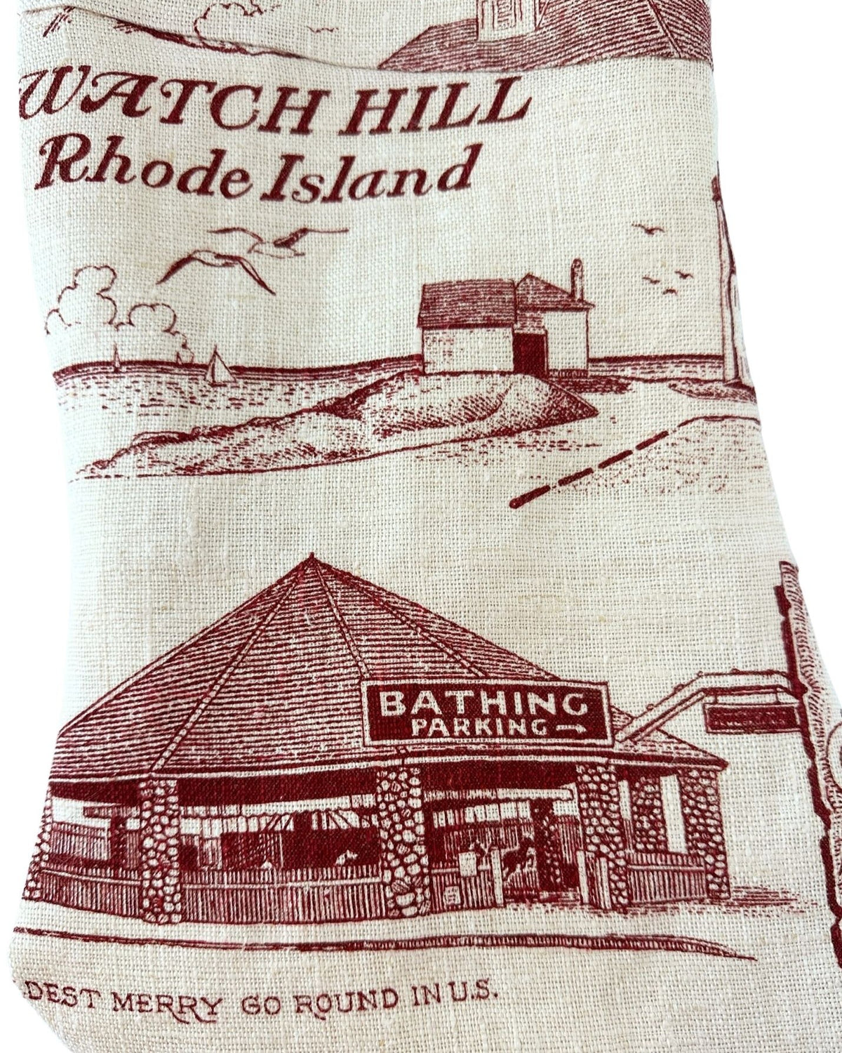 Rhode Island Watch Hill Vintage Hand Printed Linen Freshly Sewn Stocking