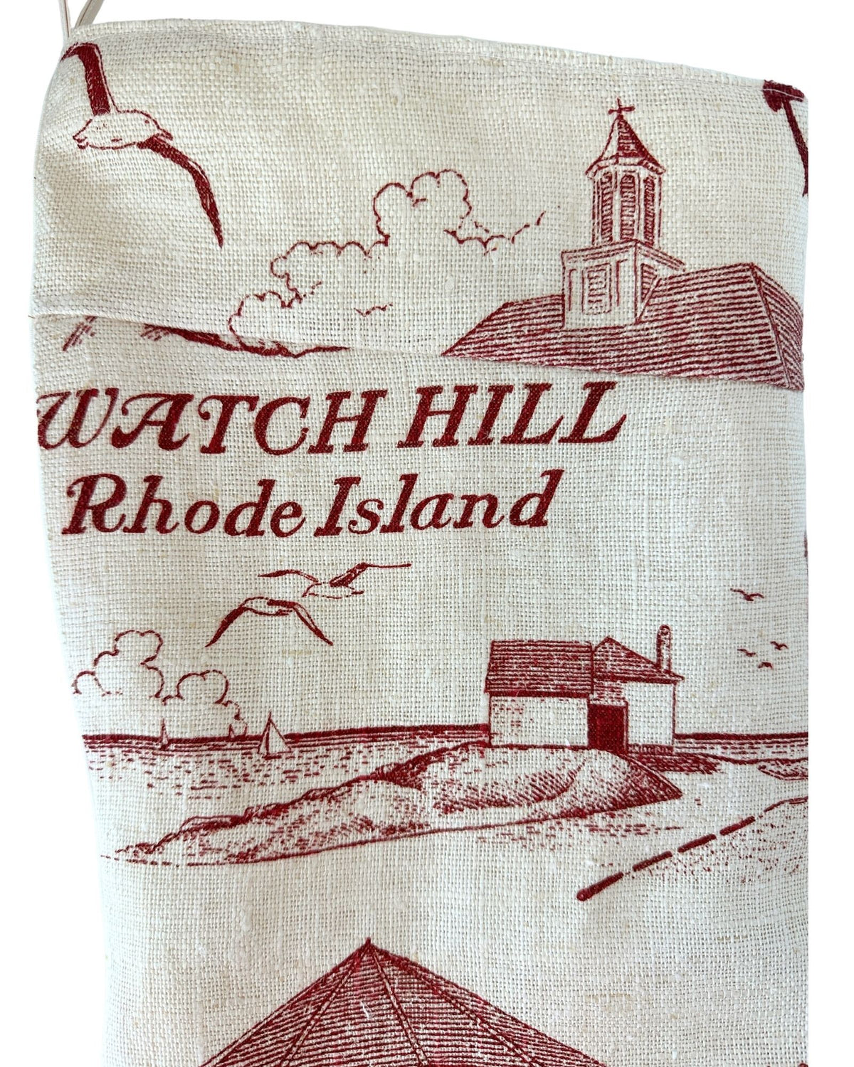 Rhode Island Watch Hill Vintage Hand Printed Linen Freshly Sewn Stocking