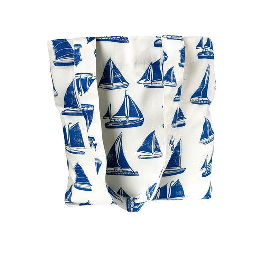 Sailboat Block Print Large Blue and White Design Tote Bag