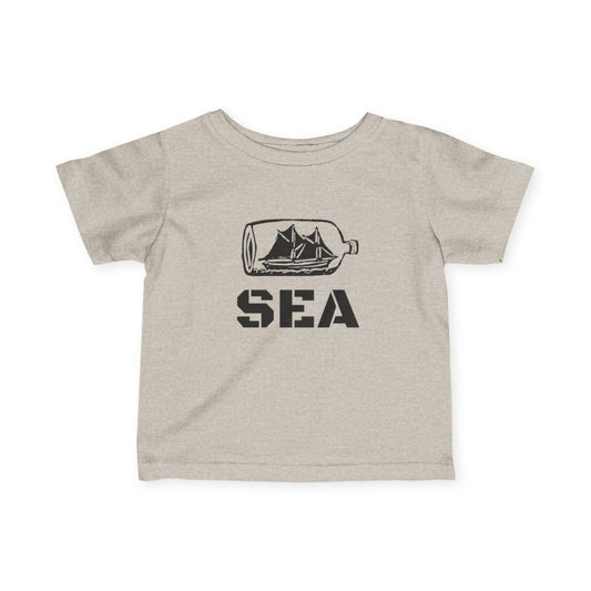 American Nautical Sea Ship in a Bottle Infant and Toddler Unisex T-Shirt, Natural Heather