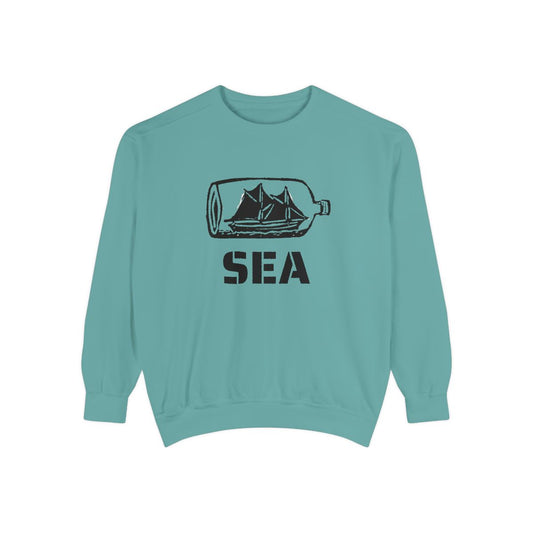 American Nautical Souvenir Ship in a Bottle SEA Adult Unisex Sweatshirt in Seafoam Green