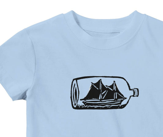 American Nautical Ship in a Bottle Infant and Toddler Unisex T-Shirt, pale blue