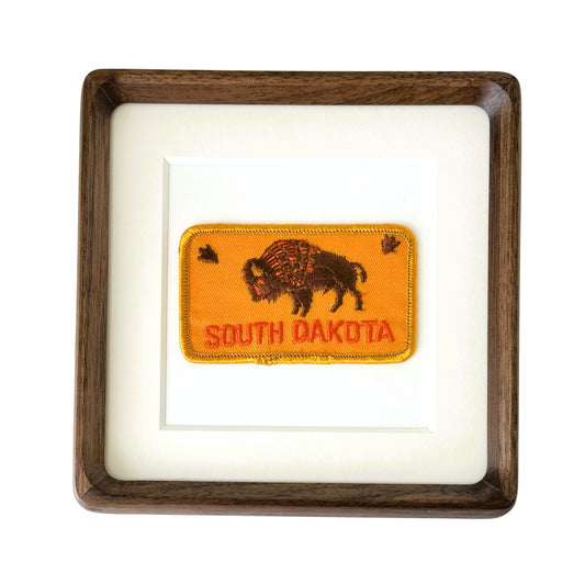 South Dakota Bison Vintage Large Travel Patch Wood Framed