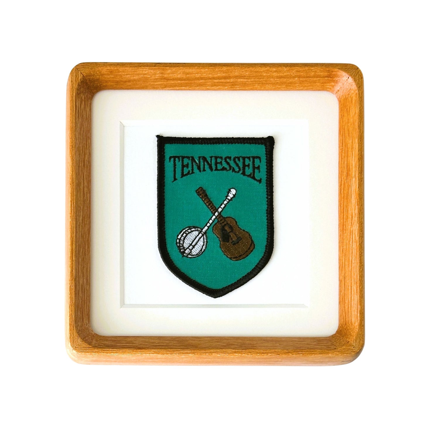 Tennessee Music Guitar and Banjo Vintage Travel Patch Wood Framed