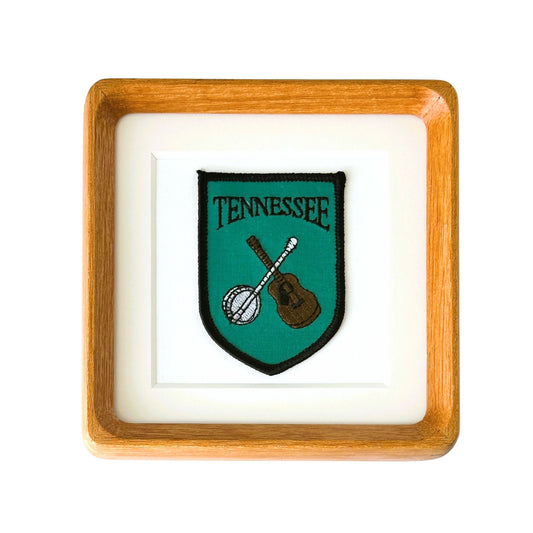 Tennessee Music Guitar and Banjo Vintage Travel Patch Wood Framed