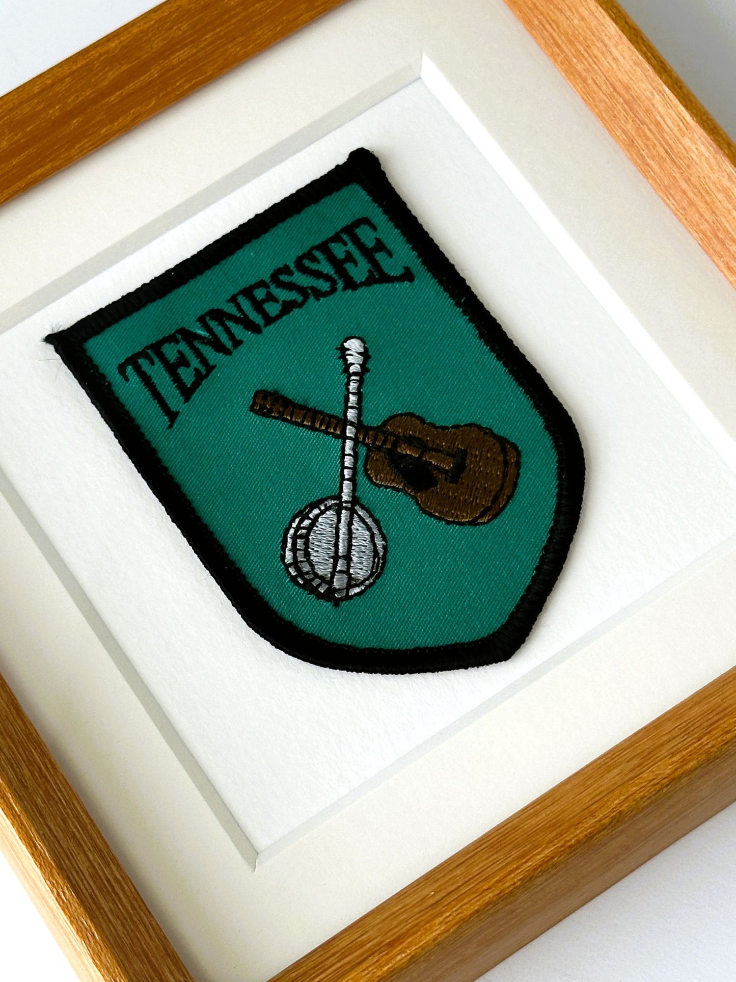 Tennessee Music Guitar and Banjo Vintage Travel Patch Wood Framed