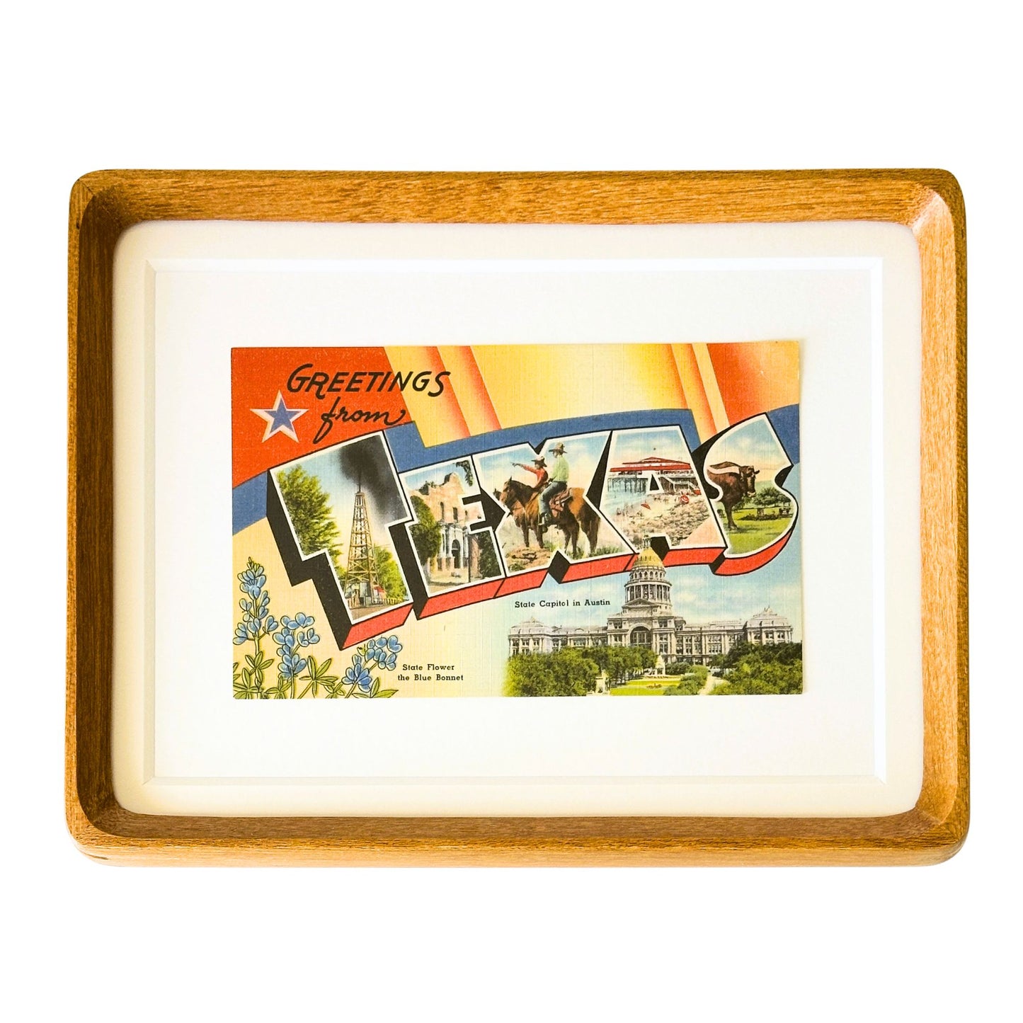 Texas Vintage Framed Postcard, Greetings from Texas