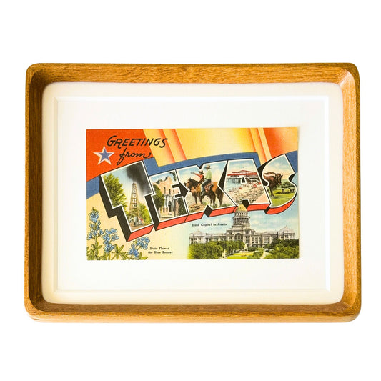 Texas Vintage Framed Postcard, Greetings from Texas