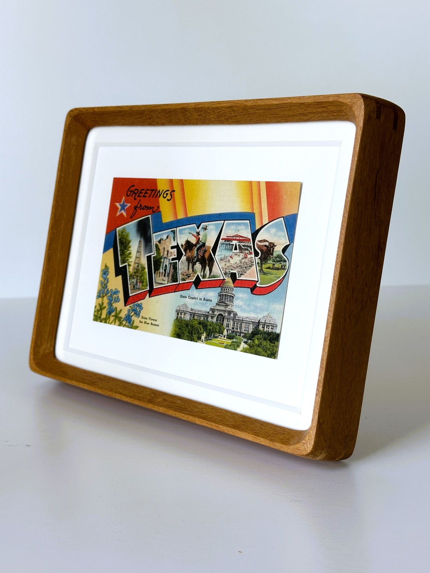 Texas Vintage Framed Postcard, Greetings from Texas
