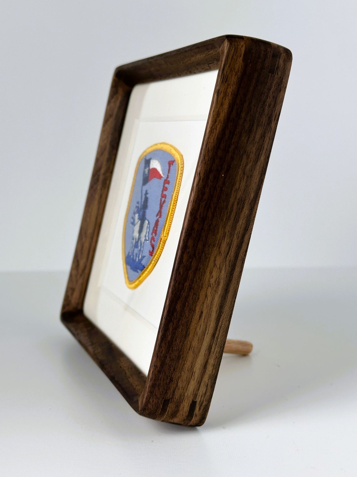 Texas Horse Rider with Lone Star Flag Large Vintage Travel Patch Wood Framed