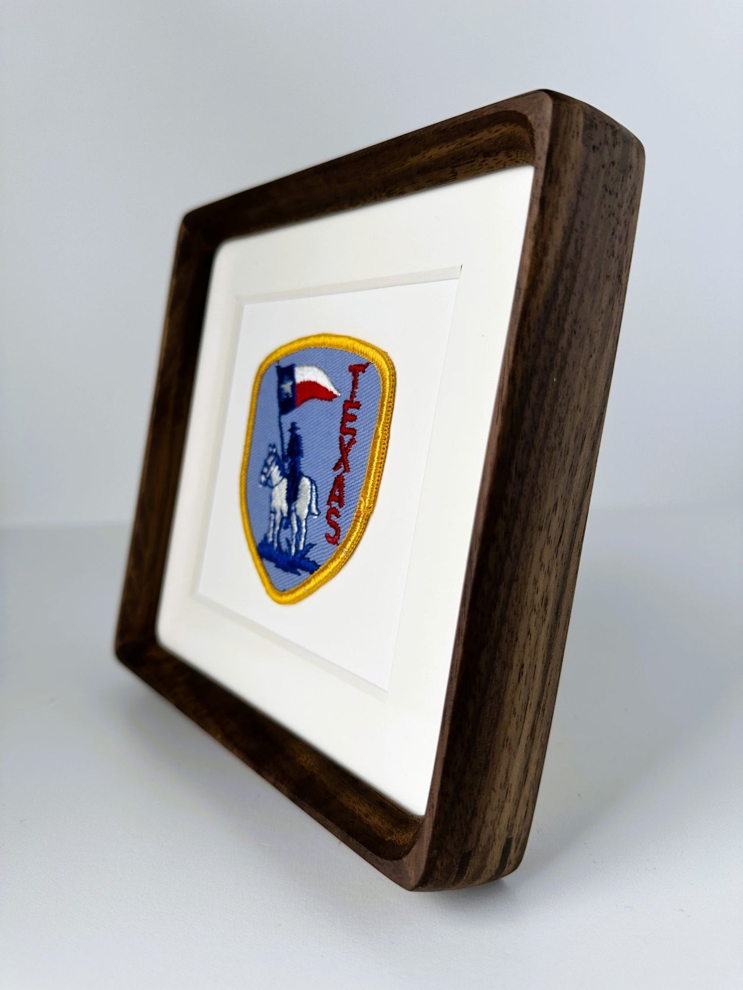 Texas Horse Rider with Lone Star Flag Large Vintage Travel Patch Wood Framed