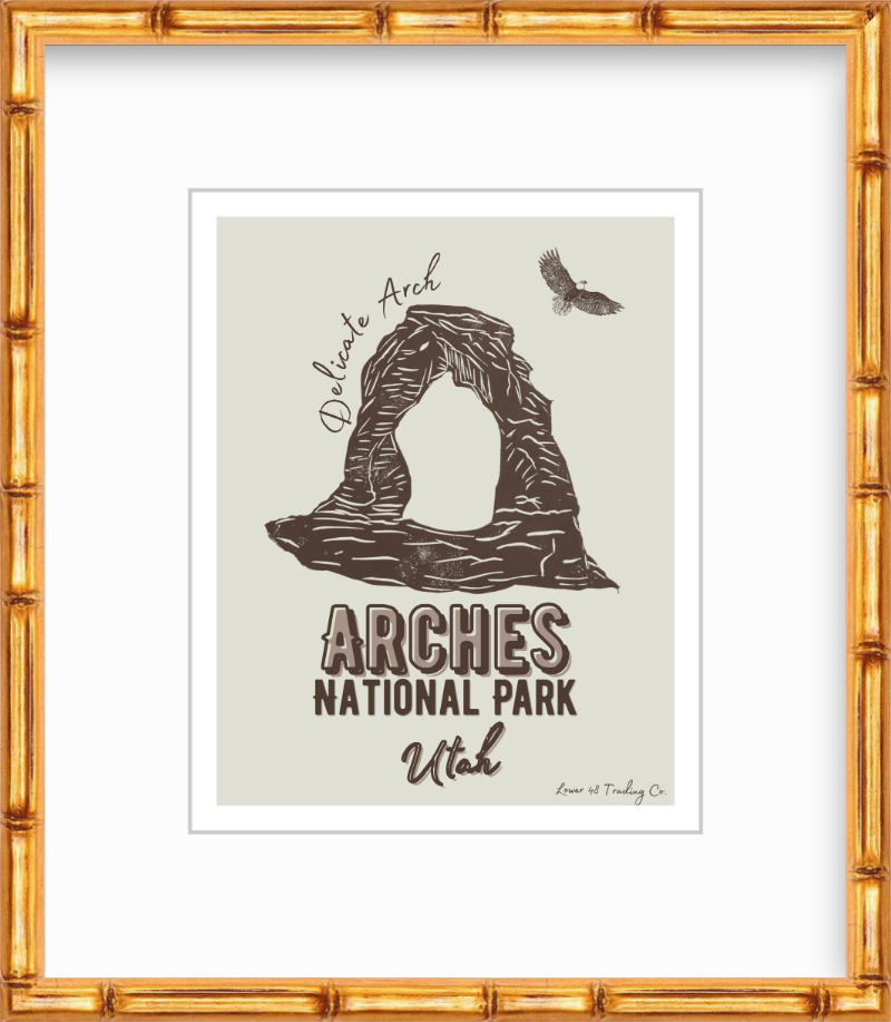 Utah Arches National Park Delicate Arch Block Print Art Poster Giclee Travel Print