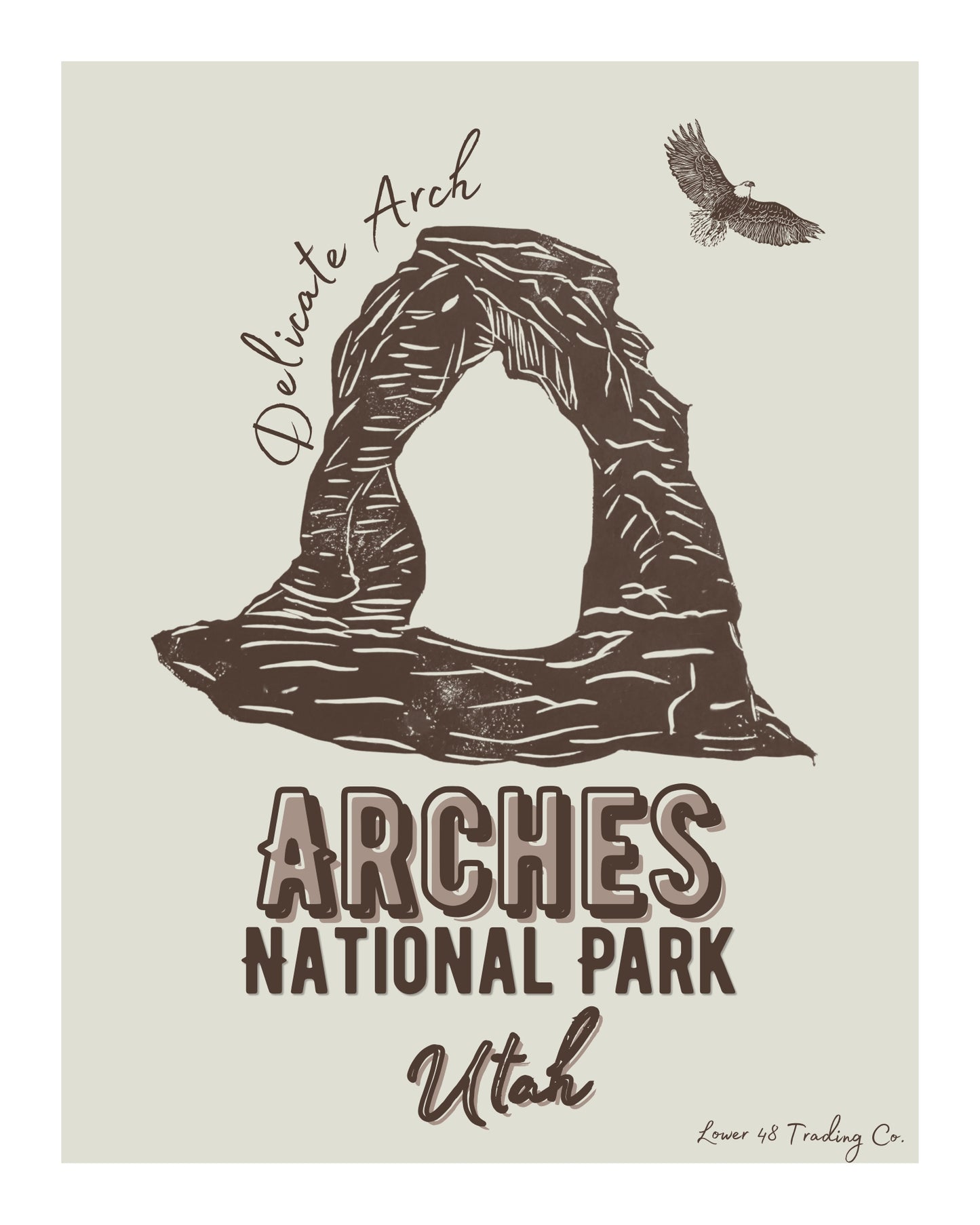 Utah Arches National Park Delicate Arch Block Print Art Poster Giclee Travel Print
